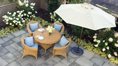 Patio furniture with slate patio and garden